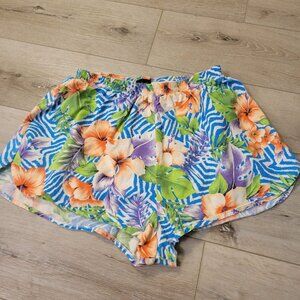 Vtg 80's Island Native Tropical Swim trunks Purple Blue Green Sz READ